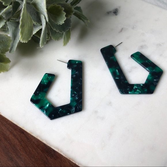 Jewelry - The Evy - Geometric Acrylic Emerald Hoops